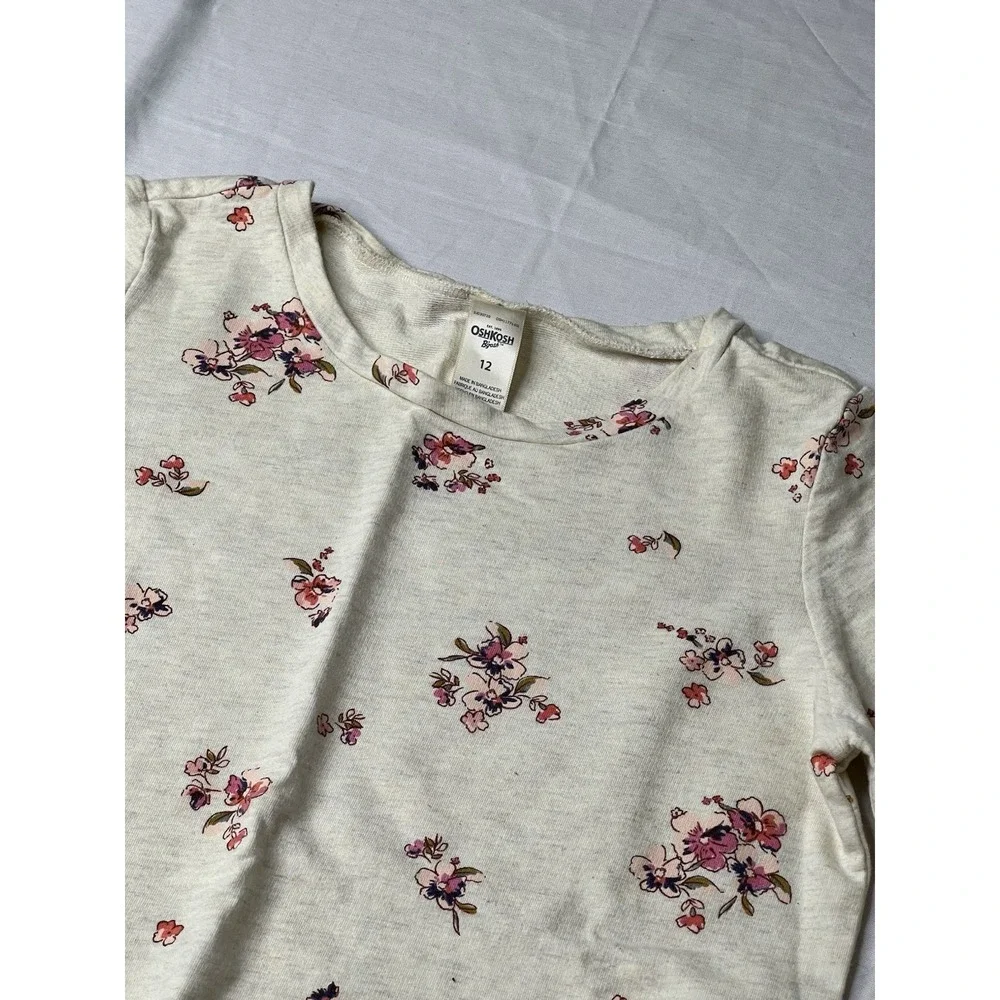 Oshkosh B Gosh Floral Long Sleeve Top with Denim Ruffle, Size‎ 12